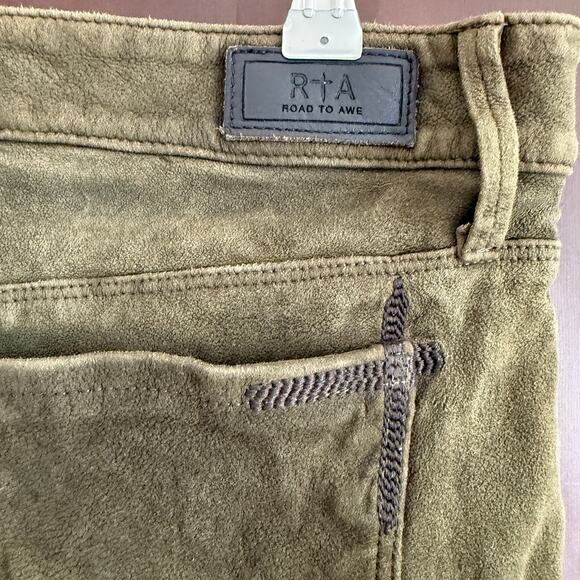 RTA | Olive Green Stretch Lambskin Suede Stretch Leather Skinny Jeans Pants | 26 - Picture 6 of 9
